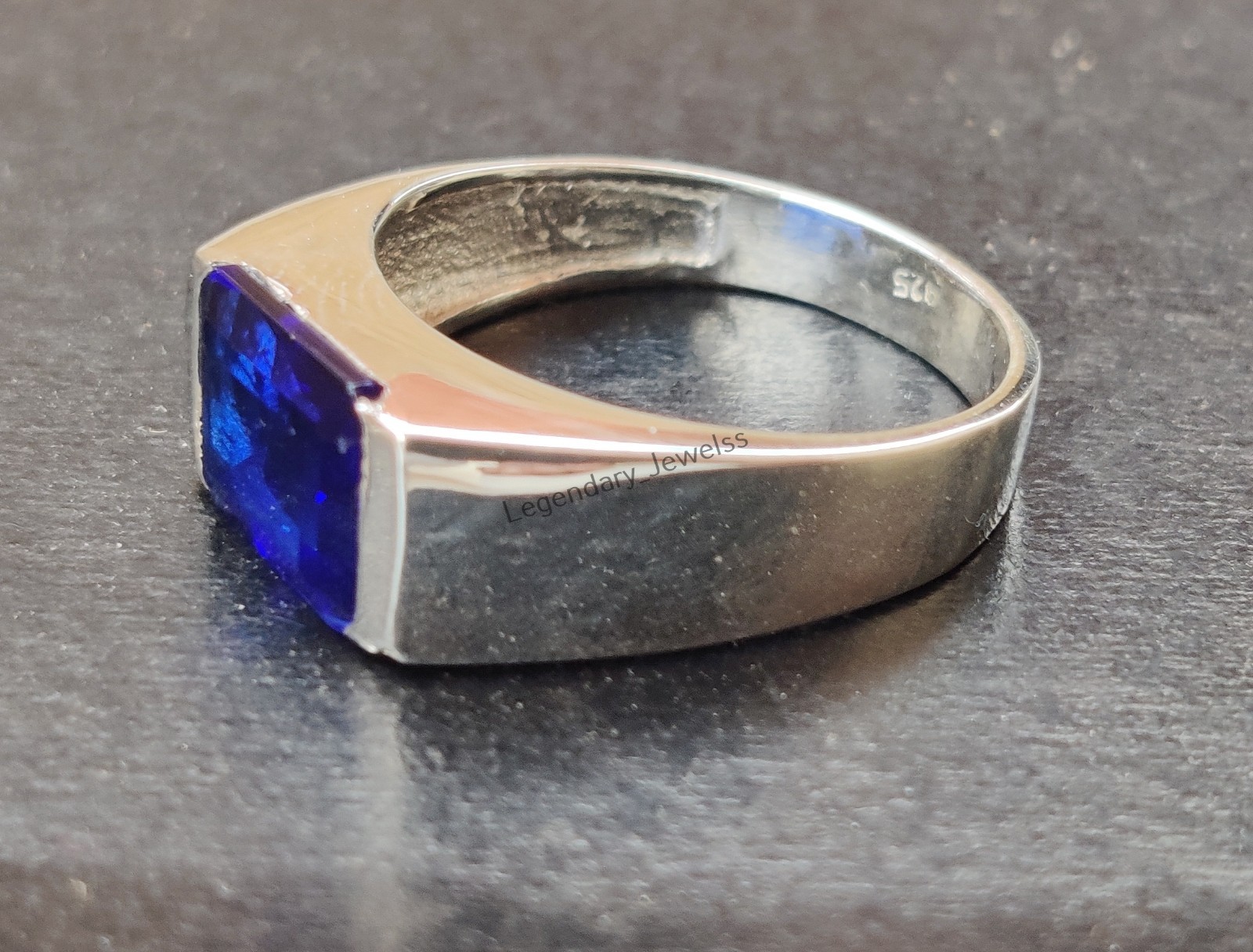 Blue Sapphire Gemstone with 925 Sterling Silver Men’s Handmade Signet Ring