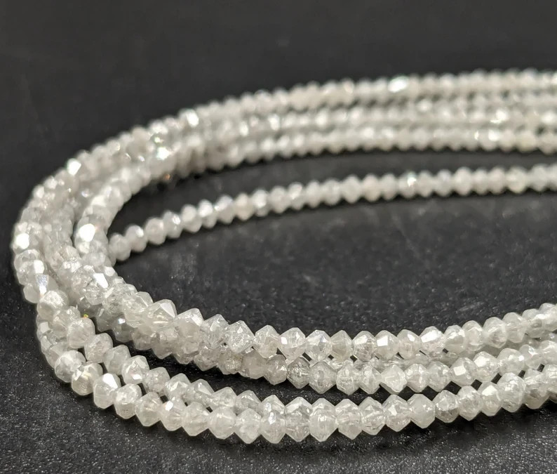 Natural White Diamond Beads: 1.8-2.2mm Faceted Rondelle, 15 Inch Strand