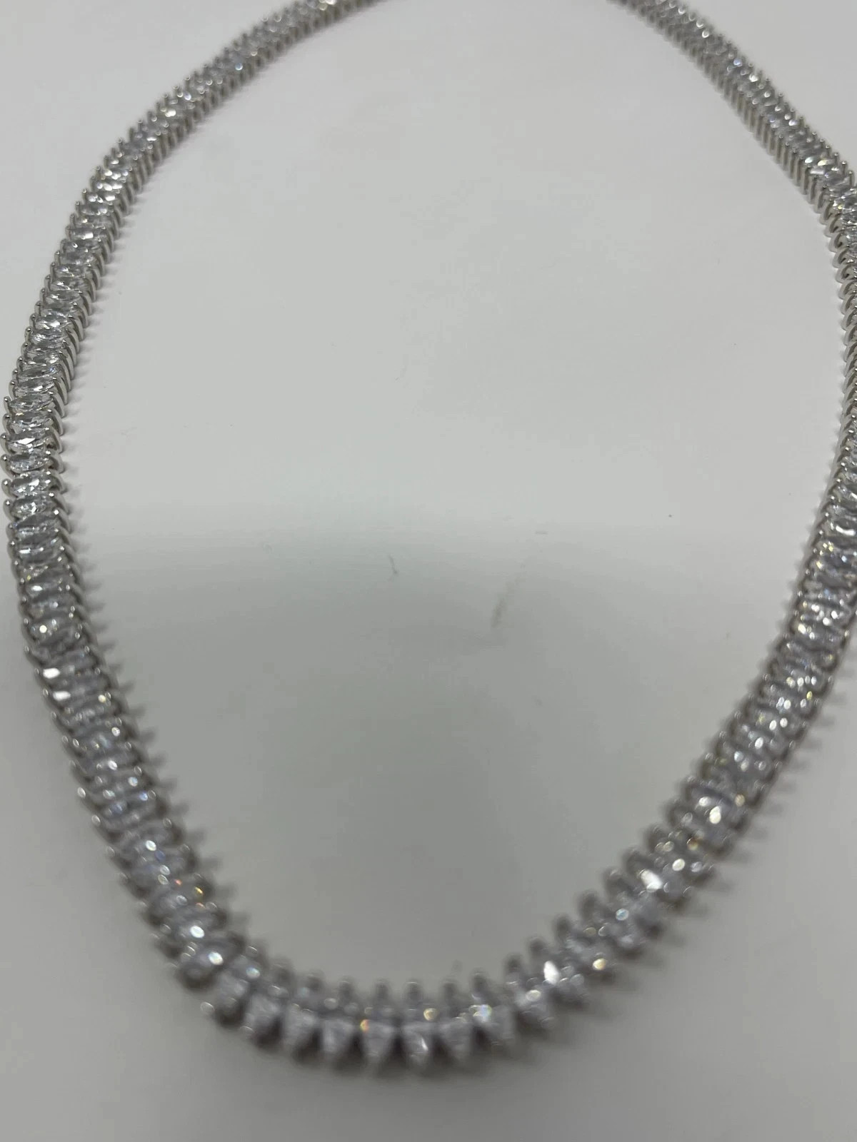 30TCW Marquise Cut Lab Created Diamond Tennis necklace 14k White Gold Plated