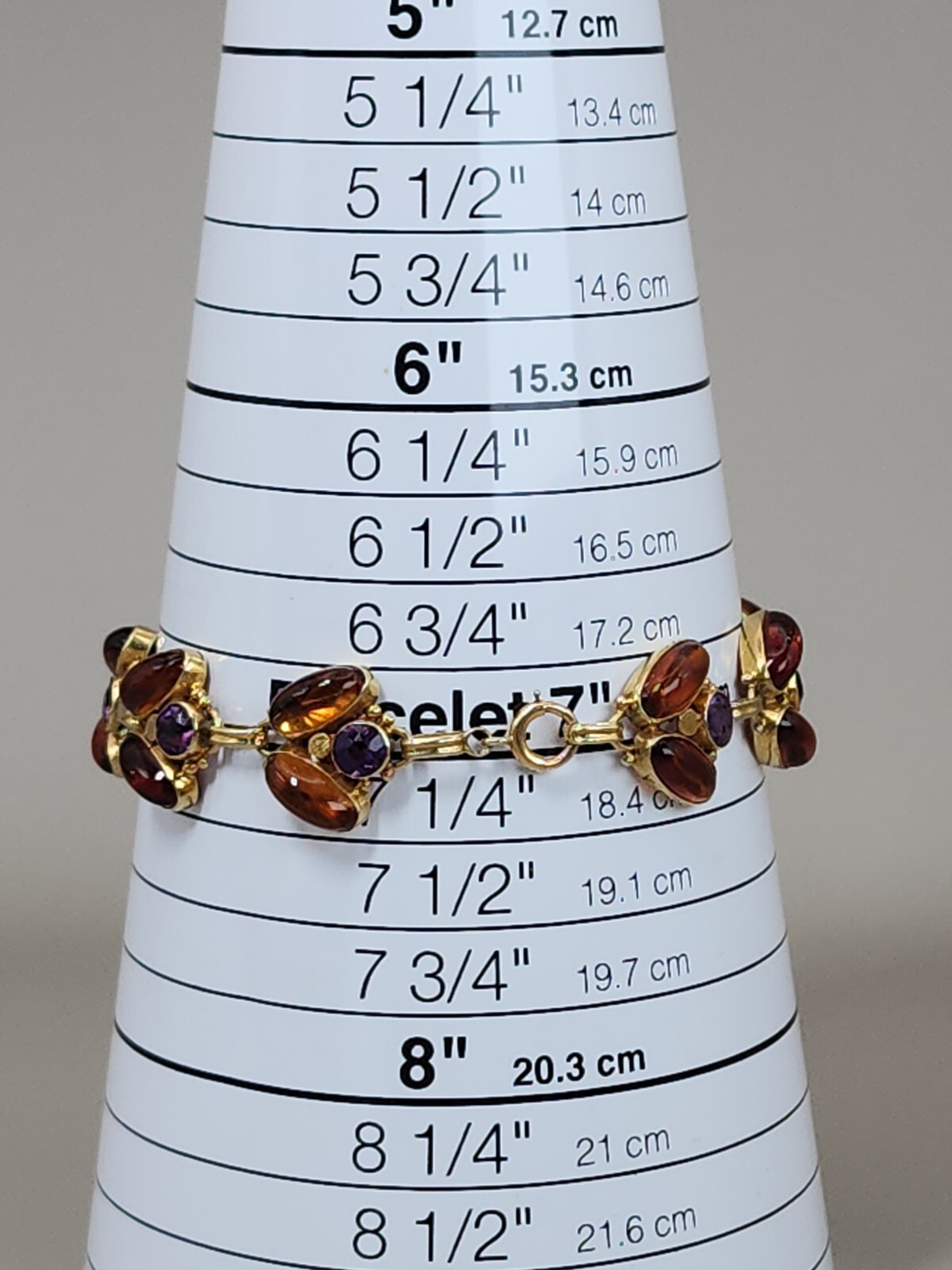 Antique 14k Yellow Gold Natural Amethyst & Amber Handmade Bracelet Leaf 7″ 15g