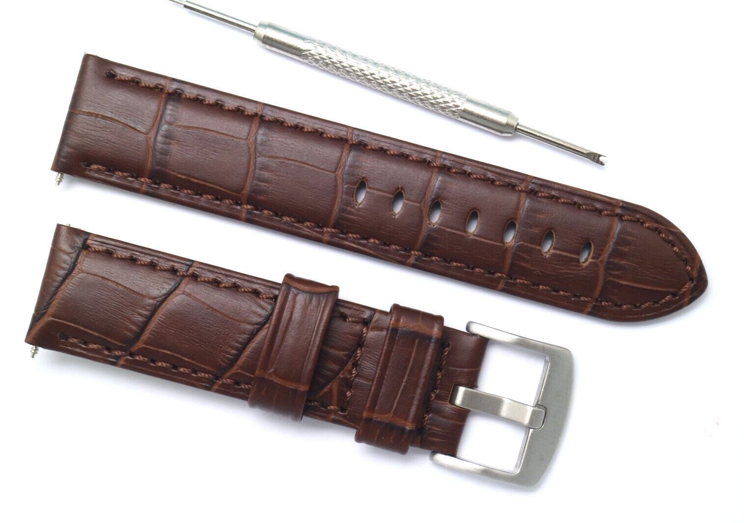 22mm Replacement BROWN Croco Embossed Leather Men Watch Band – Panerai & Others