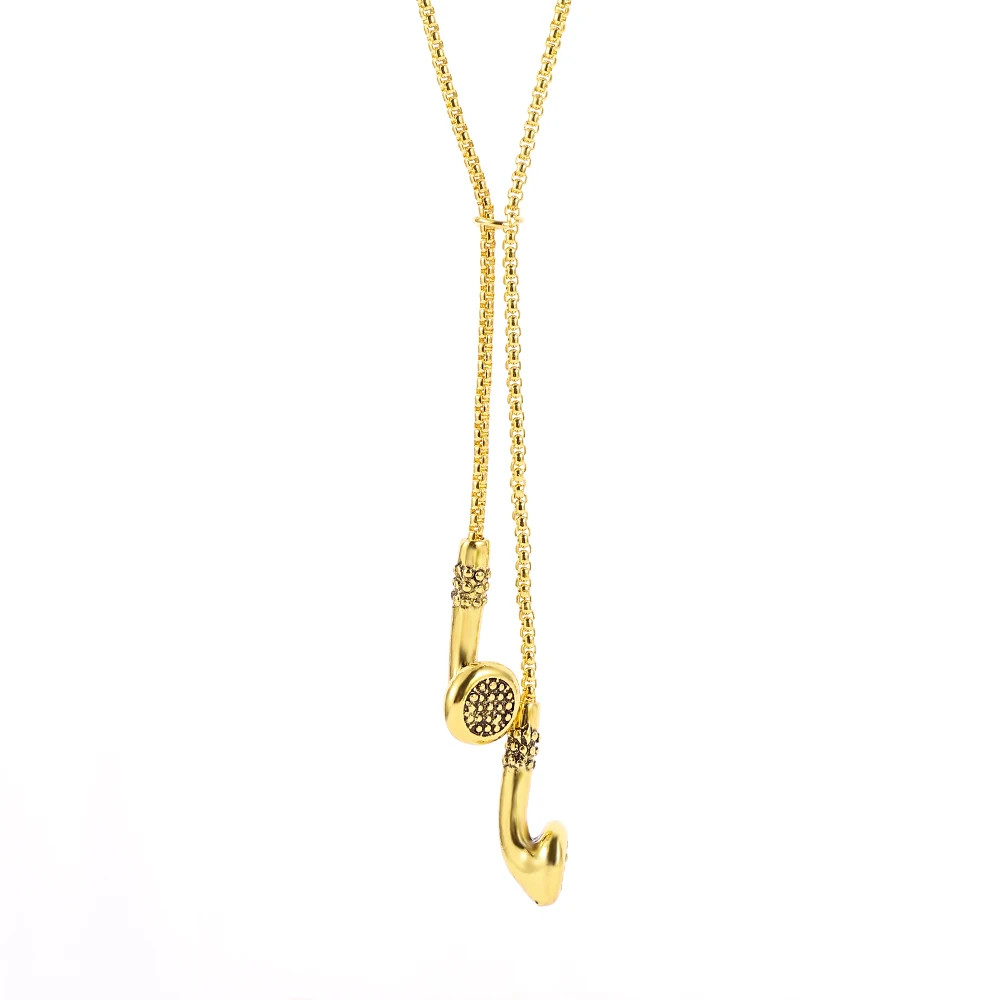 Headphones Pendant Necklace Kirsite Music Earbuds Metal Chain Punk Men Jewelry