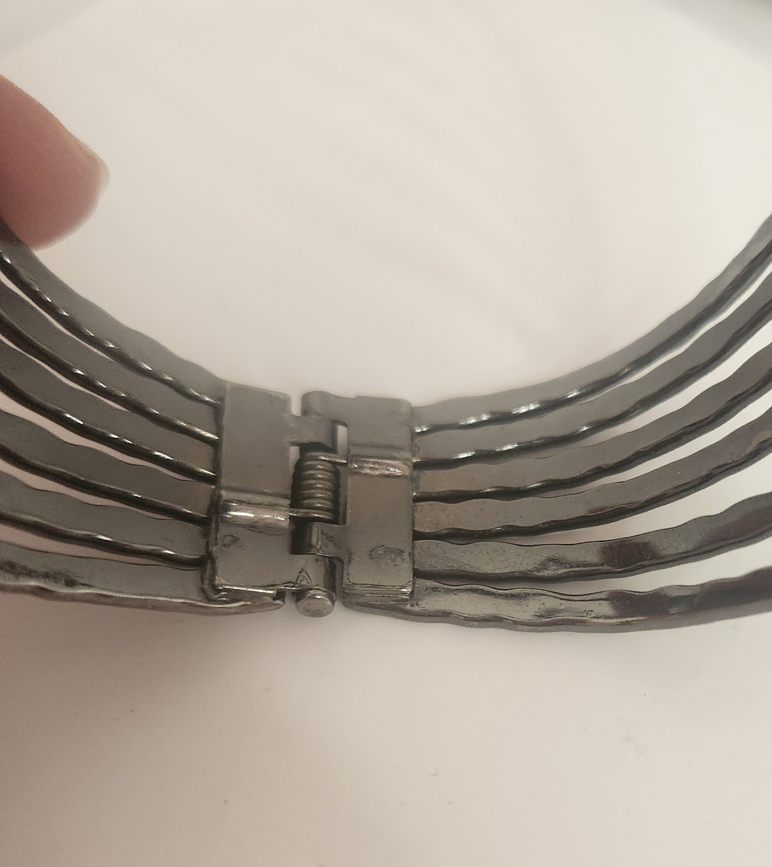 Gunmetal Hinged Bracelet Geometric Design 2″ x 7/8″