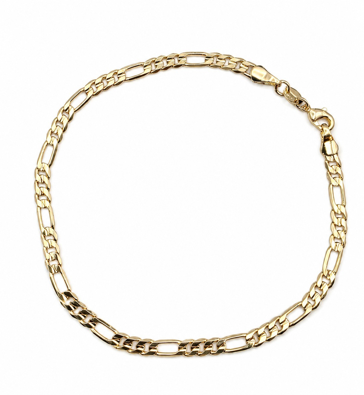 14K Gold Filled Figaro Anklet 10″ 4mm 3-in-1 Flat Link Women’s Ankle Bracelet…