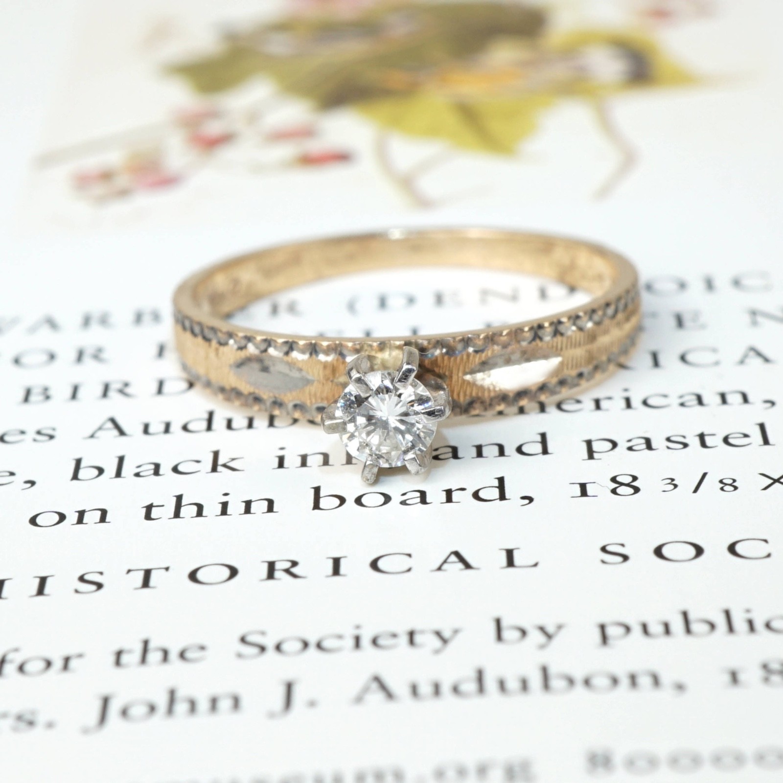 14K Solid White Yellow Gold Dainty Cute Diamond Ring, 0.2 Carat, Ring Size 6