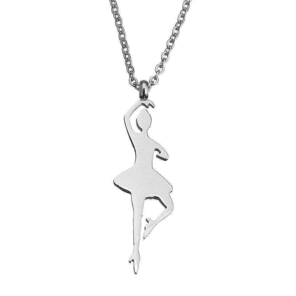 Metal BALLERINA 1-1/4″ x 3/8″ Pendant Necklace with 18″ Chain (33 x 9.5mm)