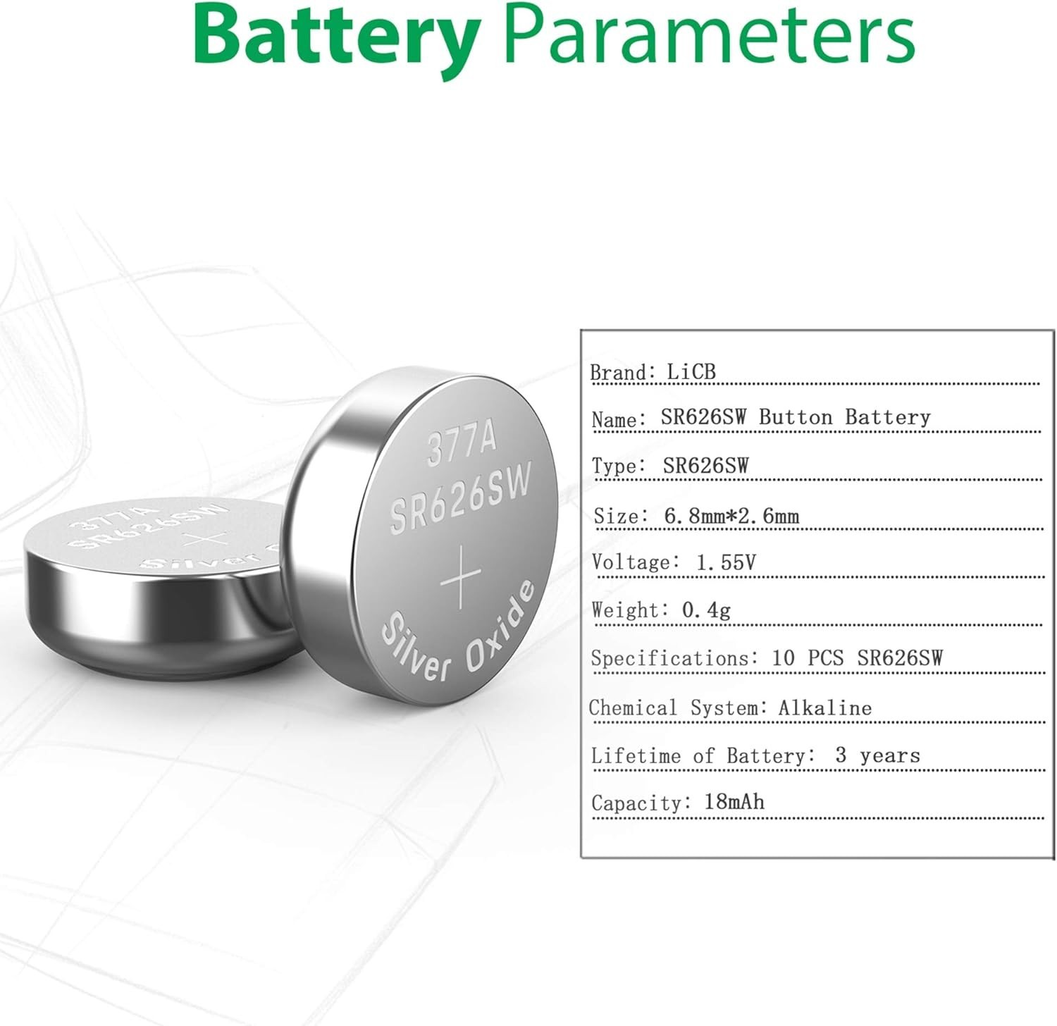 High Capacity 377 Watch Battery – 10 Pack 1.55V Button Cells with Blister Pack