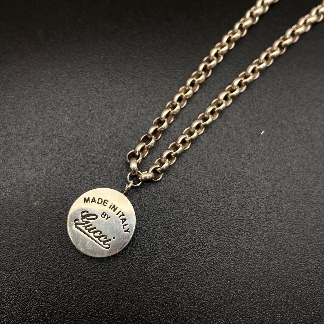 R GUCCI Gucci Silver Chain Necklace Stamped. Charm 925