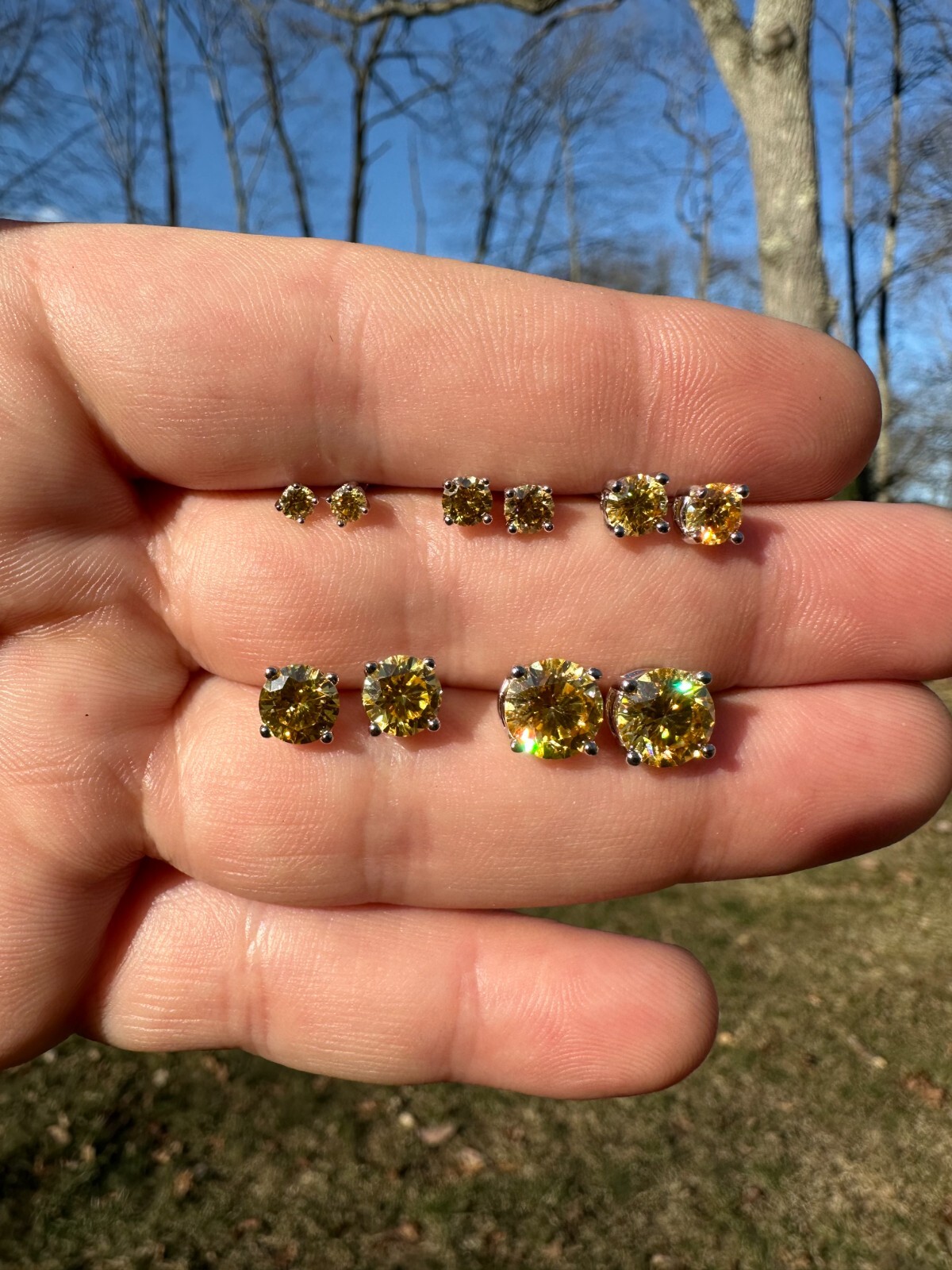 Real Canary Yellow Moissanite Screwback Stud Earrings 925 Silver 3-8mm Pass Test