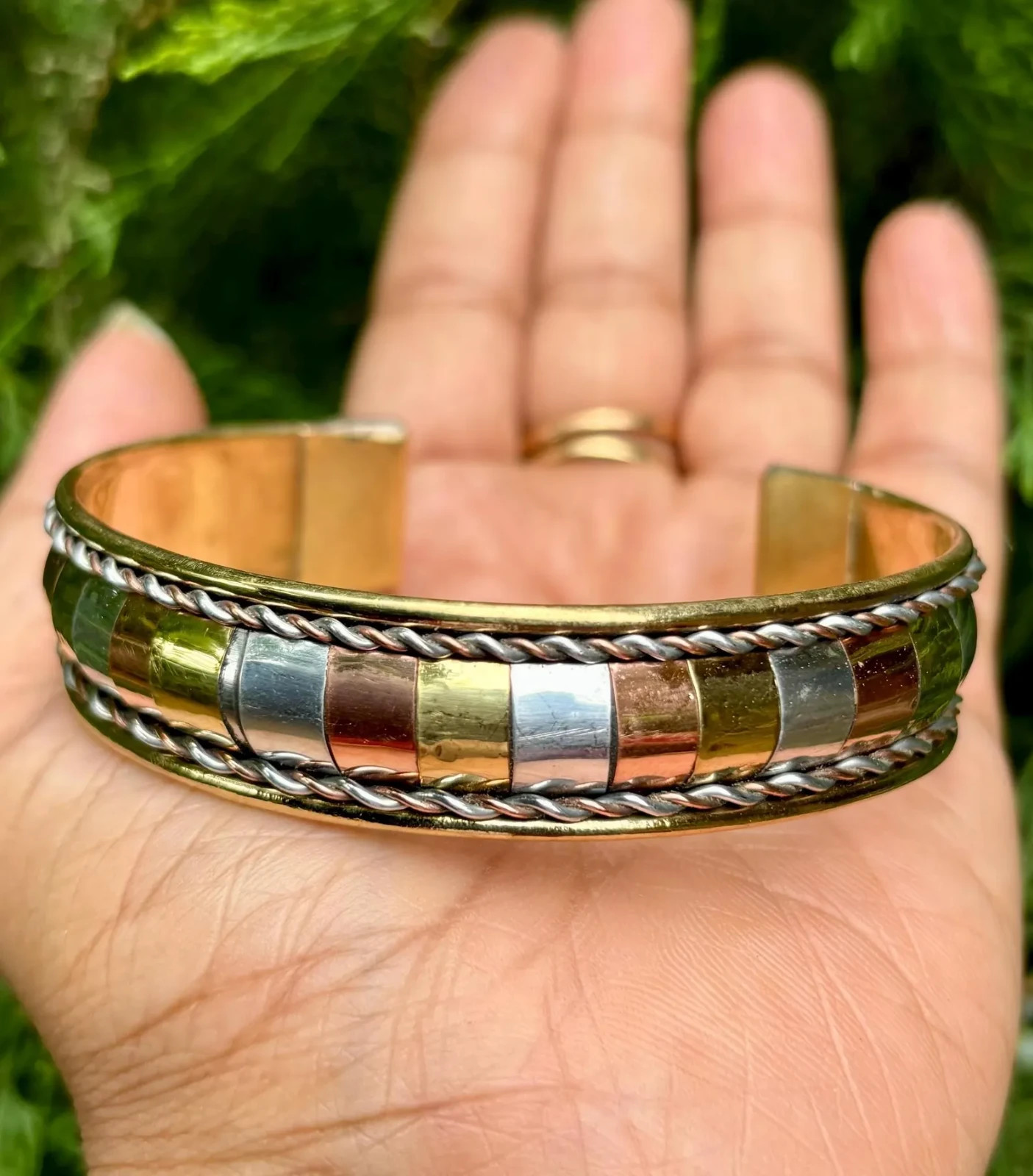 1Pc Pure Ashtadhatu Copper Brass Silver Healing Bangle Cuff Bracelet Spiritual
