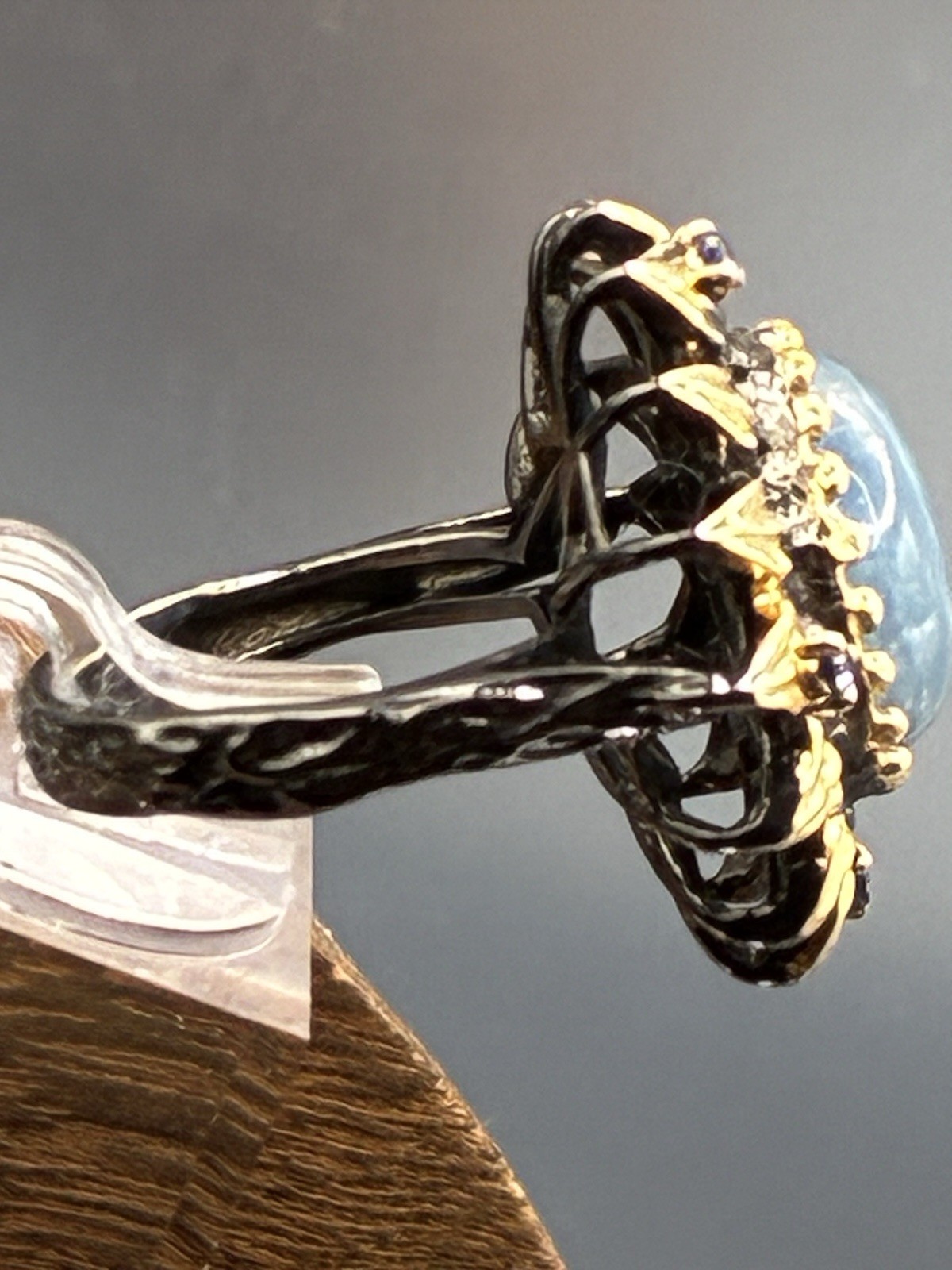 Aquamarine in Black Rhodium & 18K Gold over Sterling Silver Size 8.25 Ring