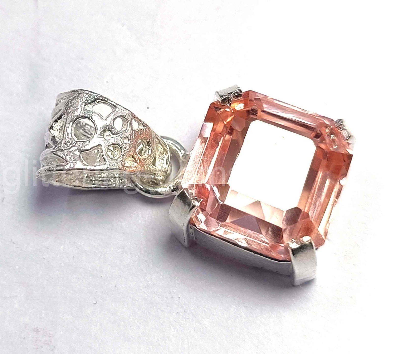 Natural Peach Sapphire 24 Carat IGL Emerald Shape 925 Solid Pendant IGL GemS D25