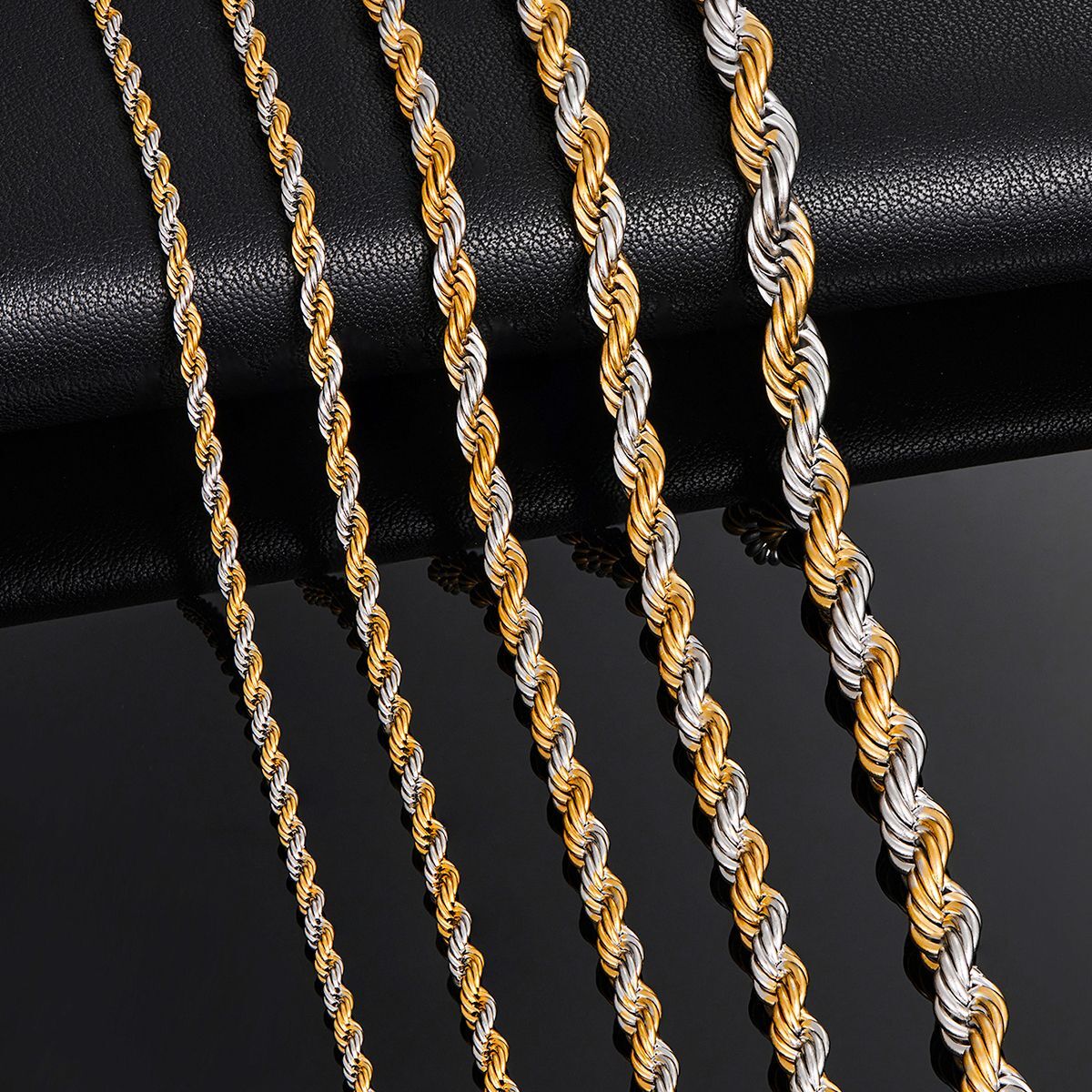 Twisted Rope Chain Necklaces-6MM Stainless Steel Gold Color Men Classic Necklace