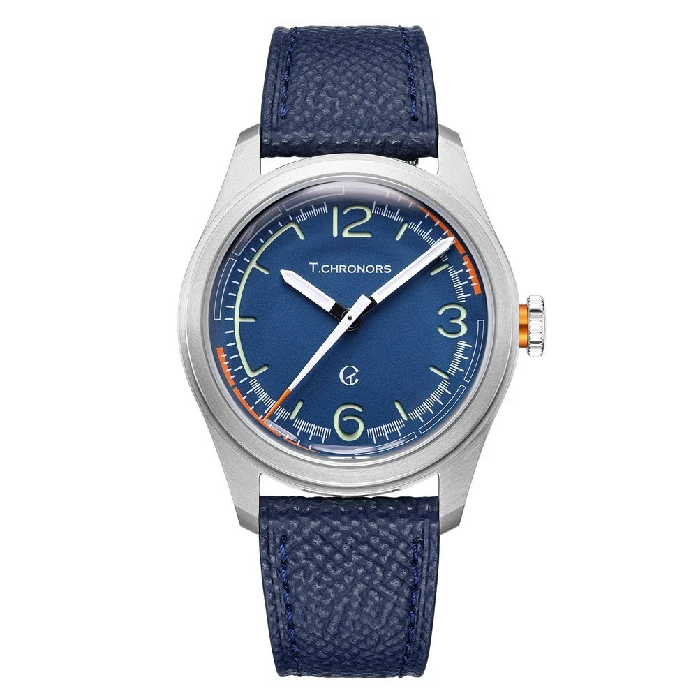SEAKOSS T.Chronors 38.5mm Blue Mechanical Watch with Leather Strap and Luminous