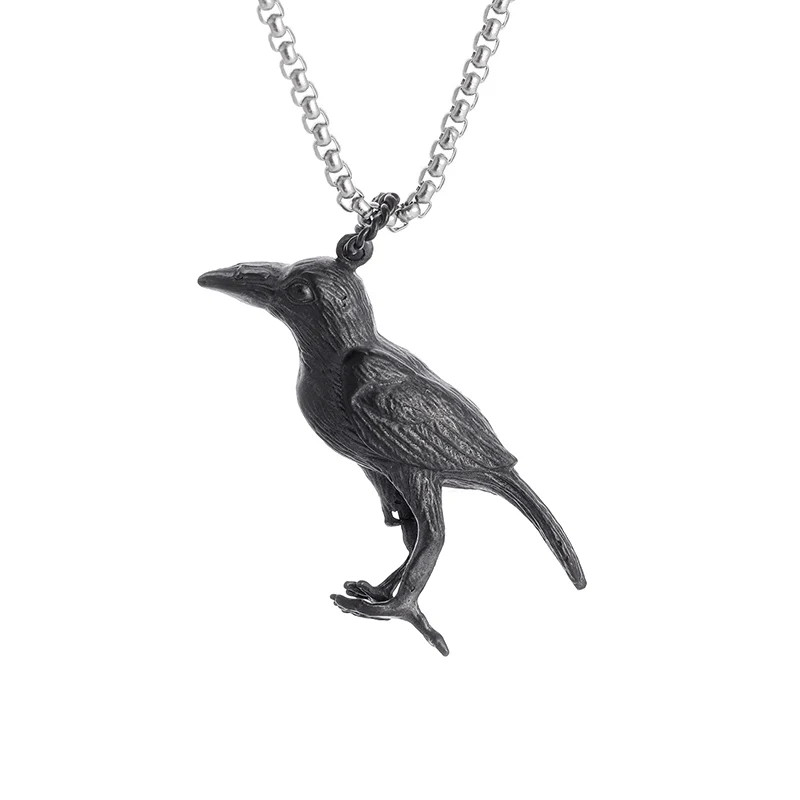 Celtic Raven Crow Jewelry Vintage Gothic Black Nordic Bird Pendant Necklace