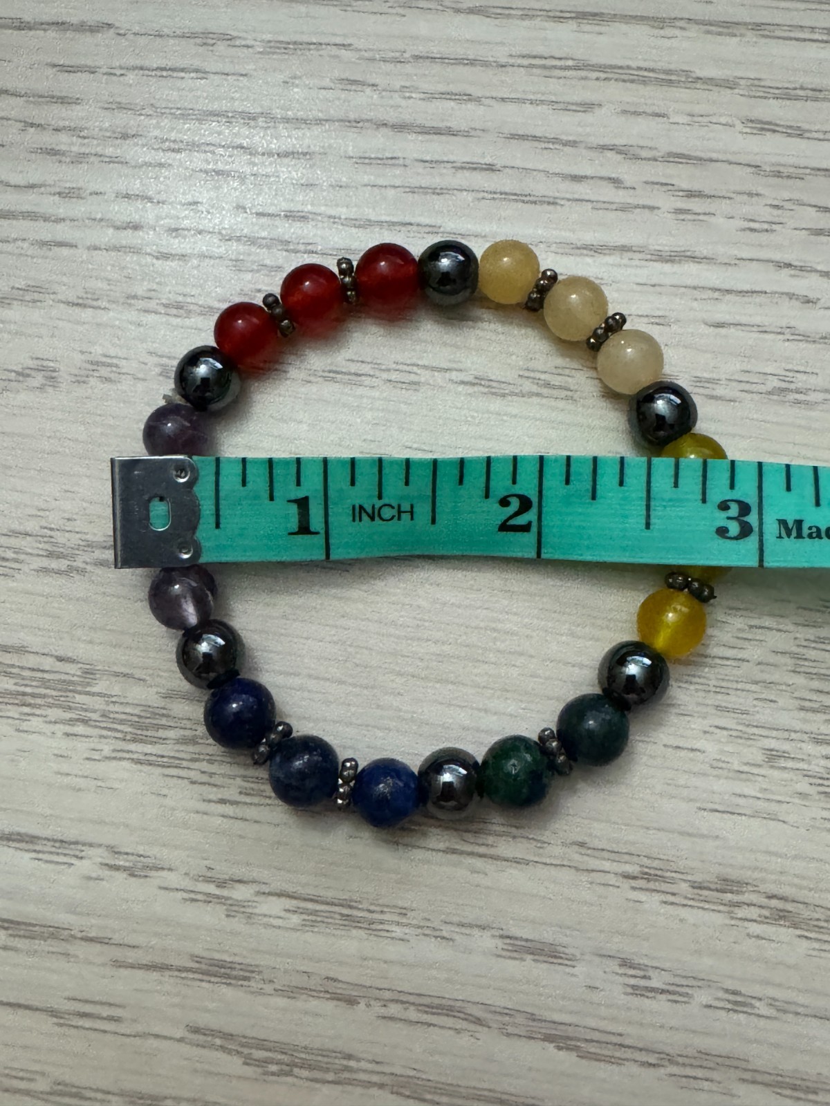 Chakra Beaded Bracelet Approx 8″ stretchable with Silver Toned Accent Beads