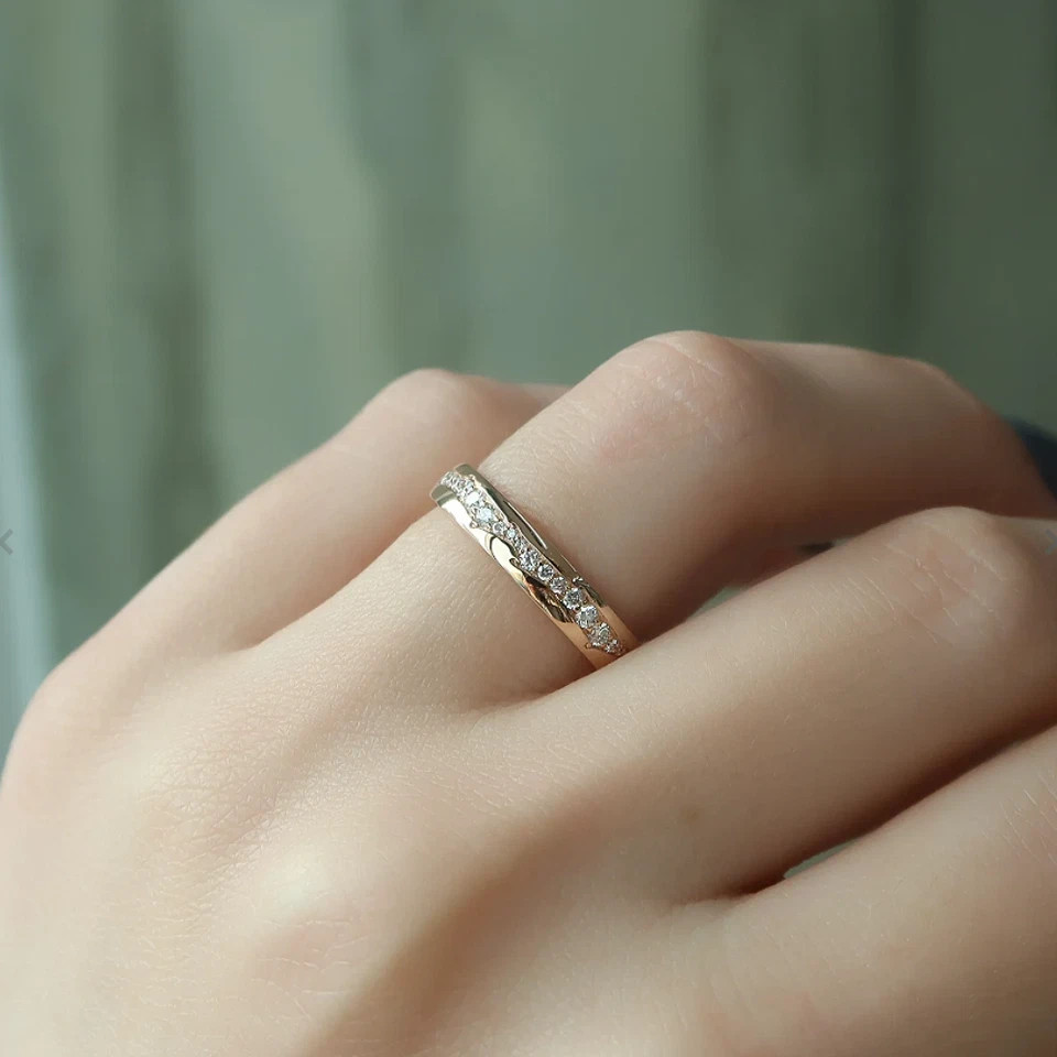 1.29 Ct Round Cut Natural Diamond 14K Real White Gold Couple Eternity Band Ring