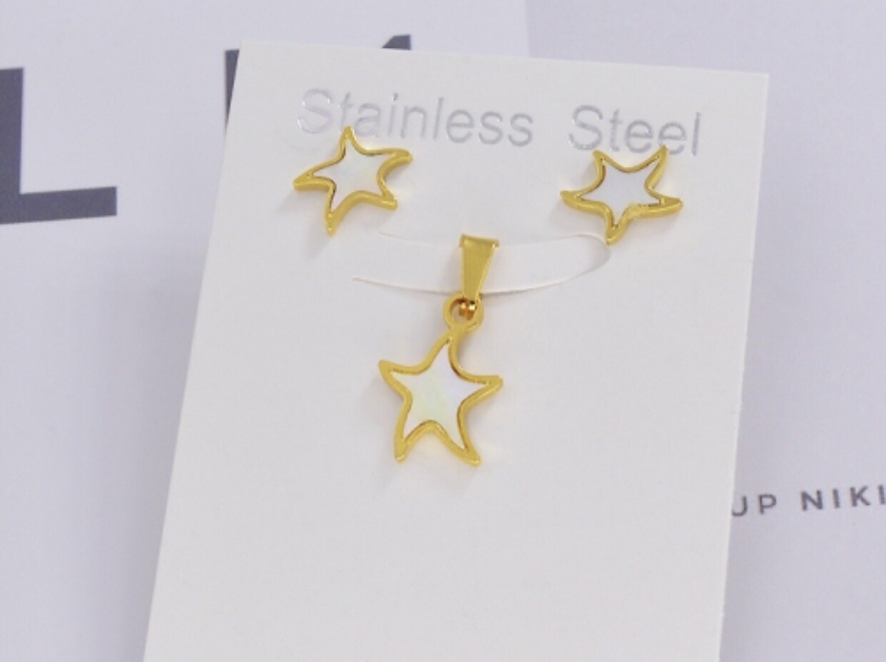 Joyeria acero inoxidable Gold Mujer Jewelry Cadena,Charm & Arete Stainless Steel