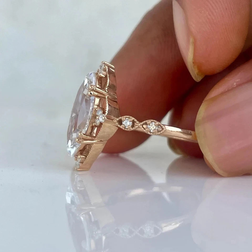 Diamond Ring Lab Grown Marquise Cut 14k Rose Gold 2.75 Ct IGI Certified VVS E F