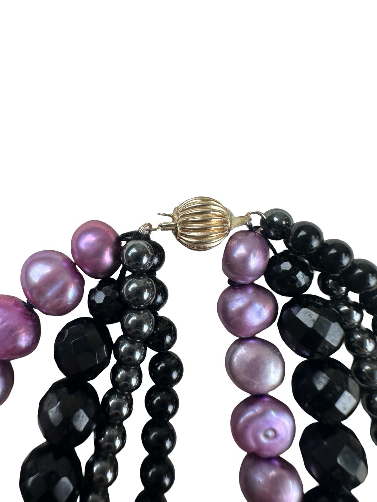 Vintage 14K Gold .585 PJS Clasp Dyed Freshwater Pearl Multi Strand Necklace 18”