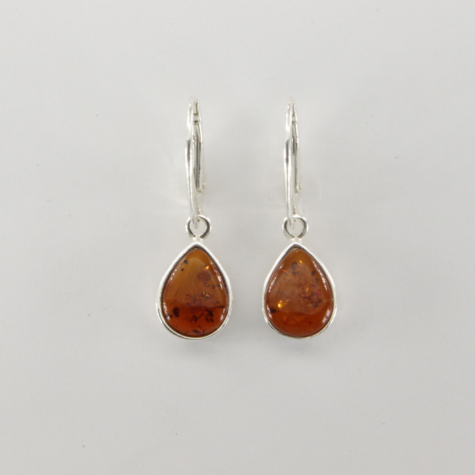 Cognac / Brown BALTIC AMBER Drop Leveback Earrings 925 STERLING SILVER #1652e