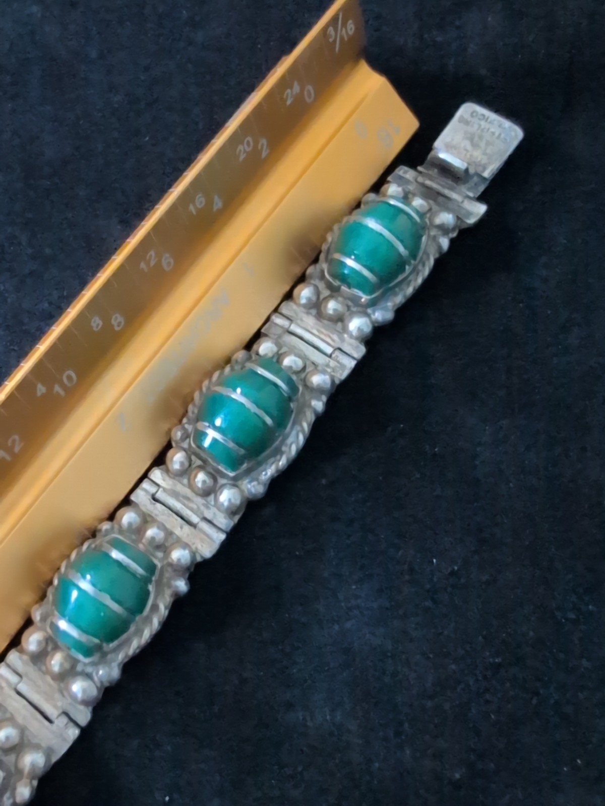 HEAVY 30G Vintage Sterling 925 Handcrafted Deep Green Onyx