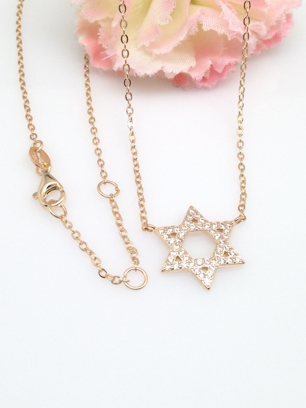 925 Sterling Silver Cz Star of David Pendant Necklace Womens 14.5mm(0.57″) Gold