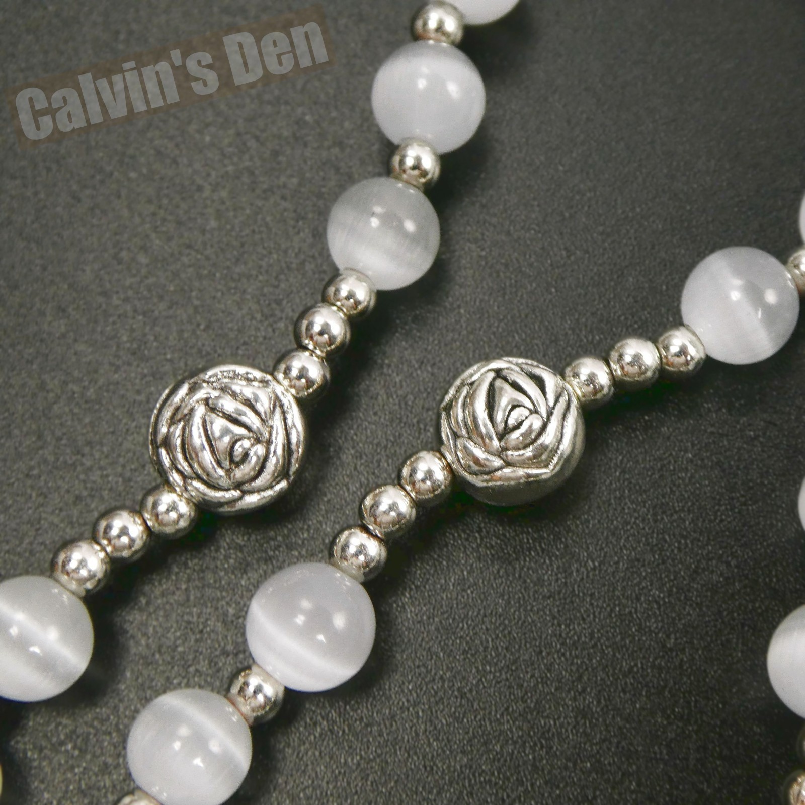 Our Lady Of Guadalupe Crucifix Rosary Necklace White Cat’s Eye Bead Men Women