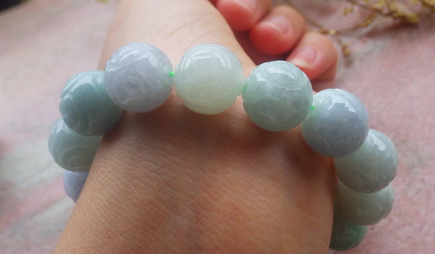 1 piece Green A JADE Jadeite Beads Bangle Coin Bracelet 7.5 inches 14 mm 734414