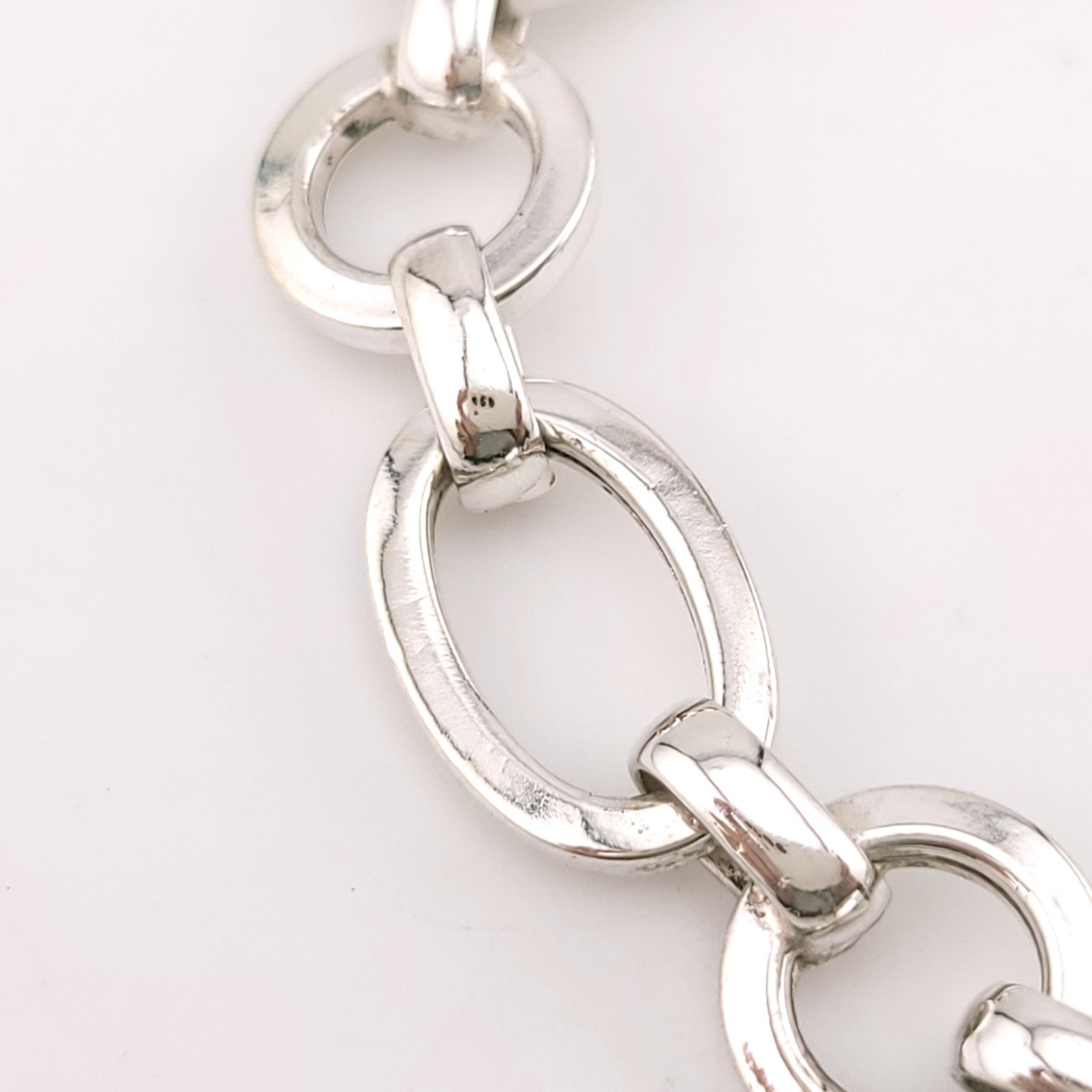 Signed “M” Sterling Silver Round & Oval Disk Circle 8″ In Chain Link Bracelet