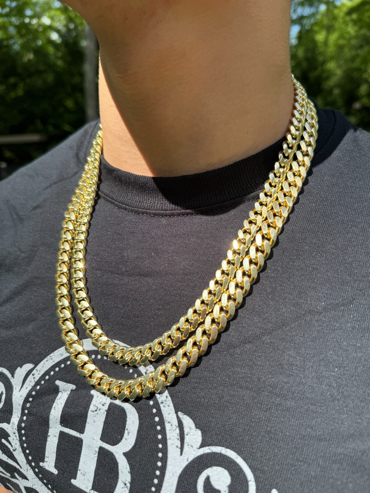 Miami Cuban Link Chain Bracelet 14k Gold Plated Solid 925 Silver Box Lock ITALY
