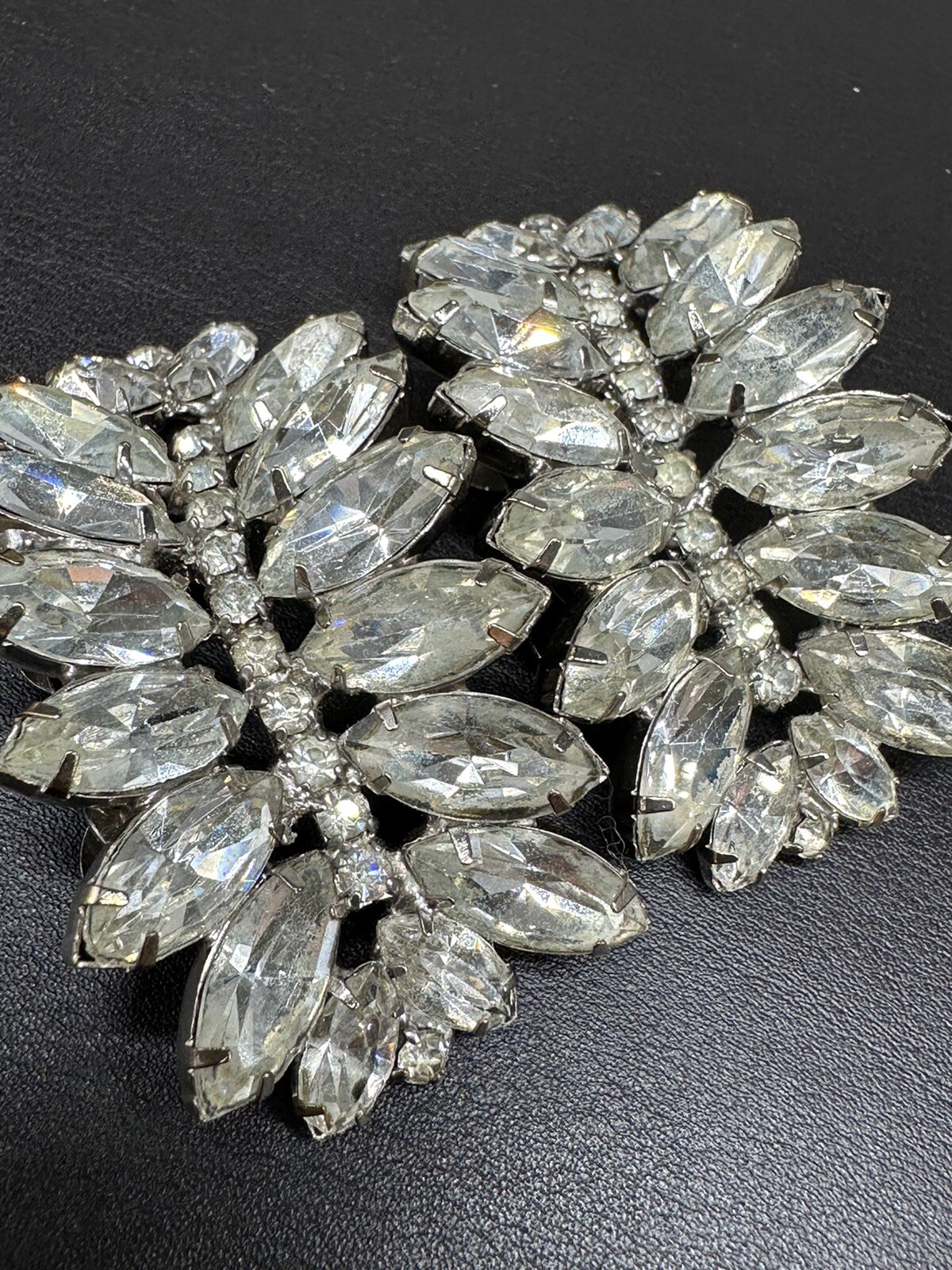 Stunning Vintage Shoe Clips Clear Colorless Marquise Rhinestone Silver-tone
