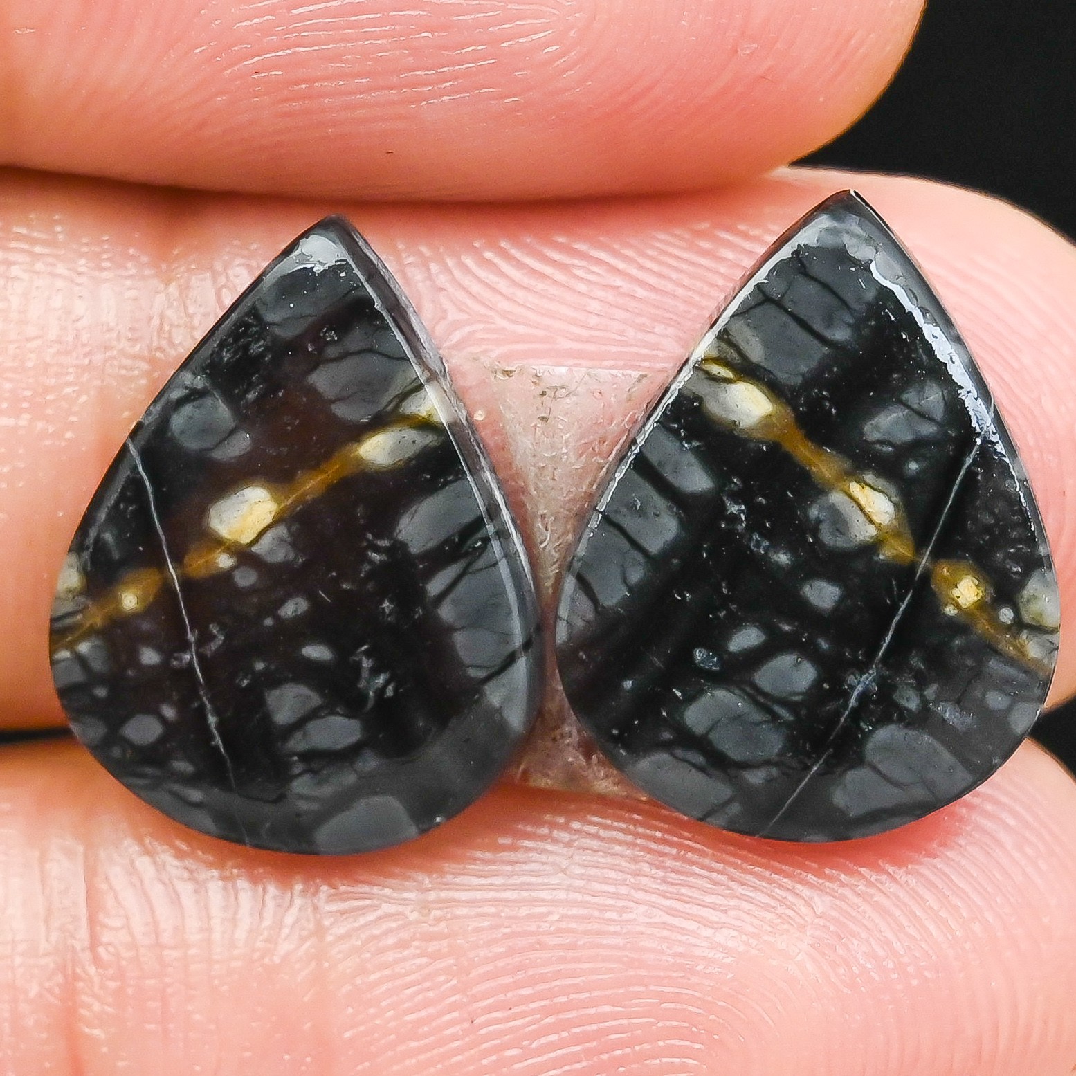13.40Cts Natural Picasso Jasper Pear Pair Cabochon Loose Gemstone 14x18x3mm