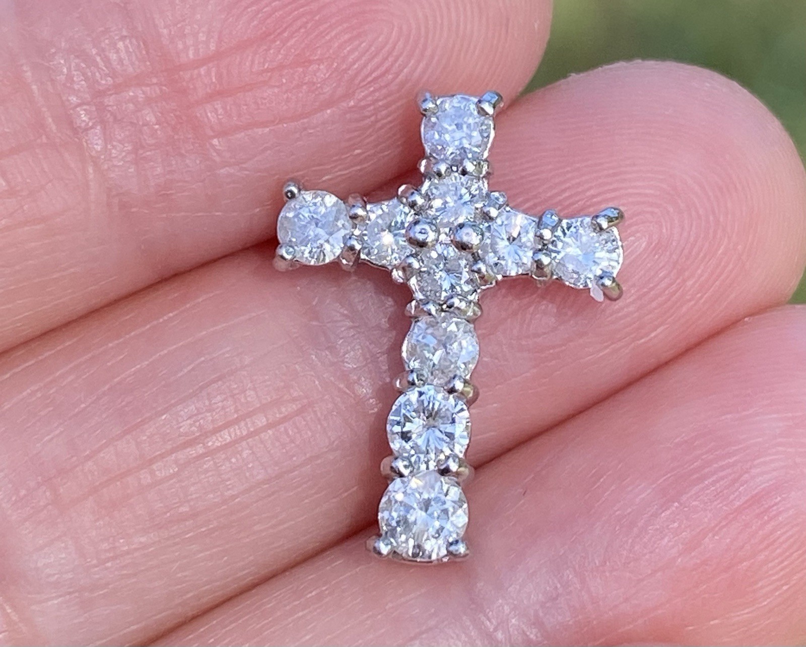 Solid Platinum 1.00TCW 100% Natural Diamond Cross Pendant