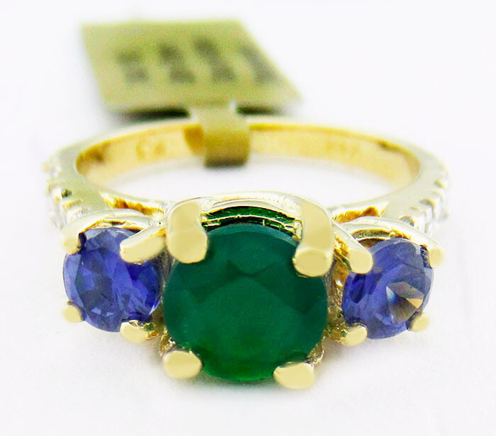 GENUINE 1.08 Cts EMERALD, TANZANITE & DIAMOND RING 10K GOLD ** Free Appraisal