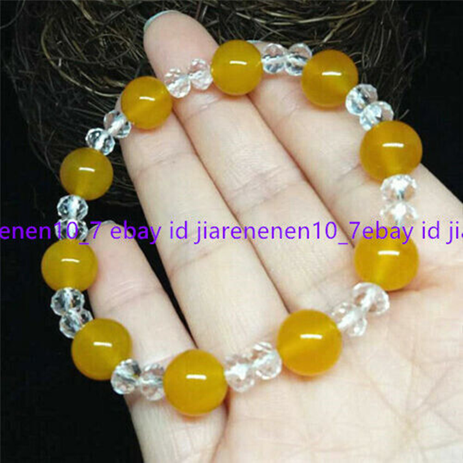 Natural 10mm Yellow Jade Round Gemstone White Roundelle Beads Bracelet 7.5″