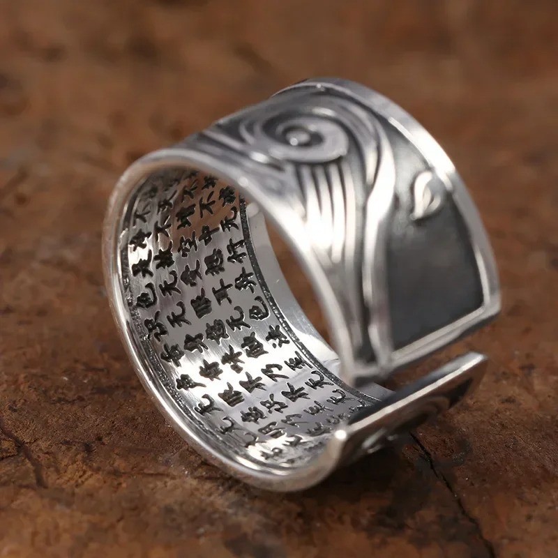 925 Silver Koi Fish Opening Ring Retro Lucky Carp Band Men Women Jewelry Gift
