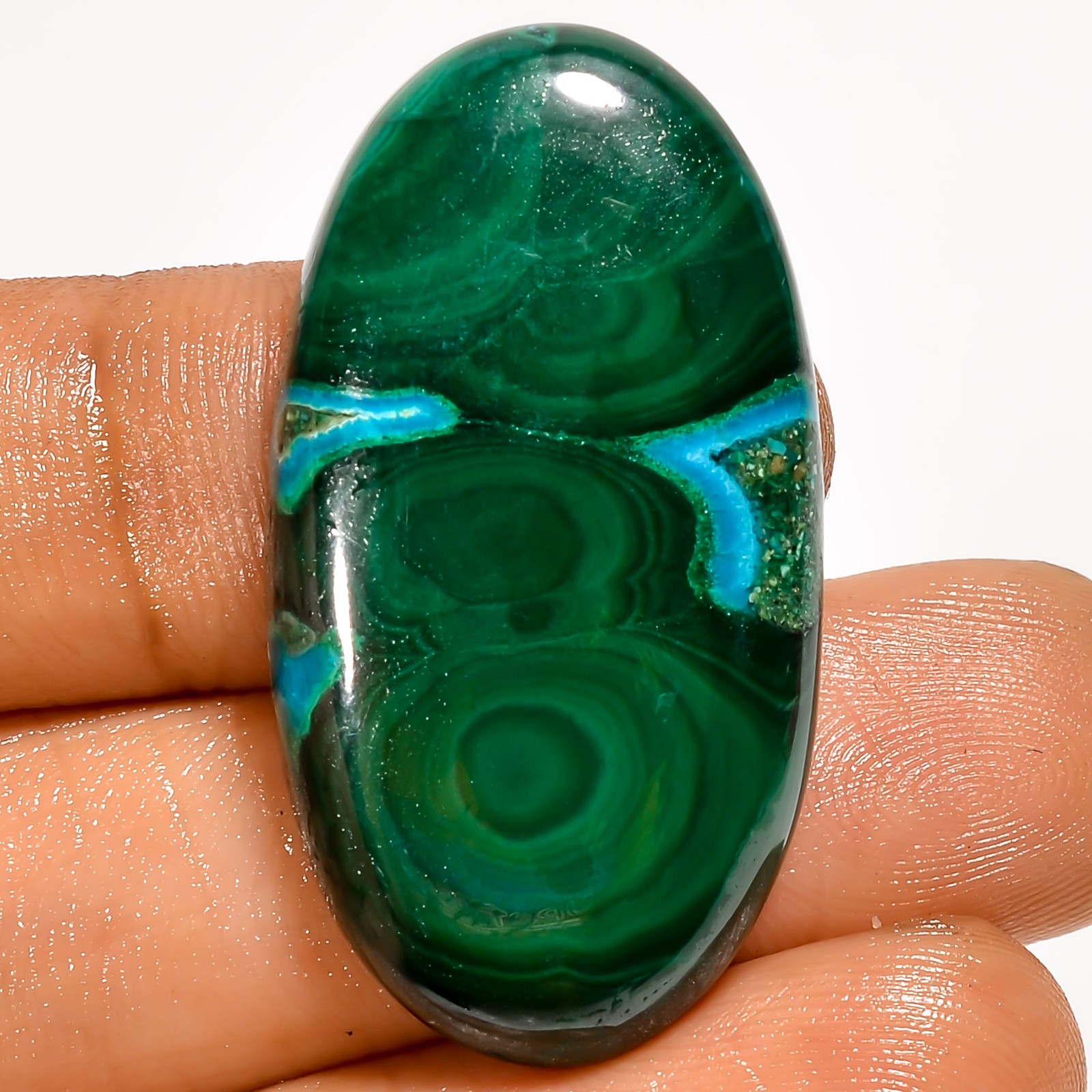 100% Natural Malachite Chrysocolla Oval Cabochon Gemstone 49 Ct 35X18X5mm UG4248