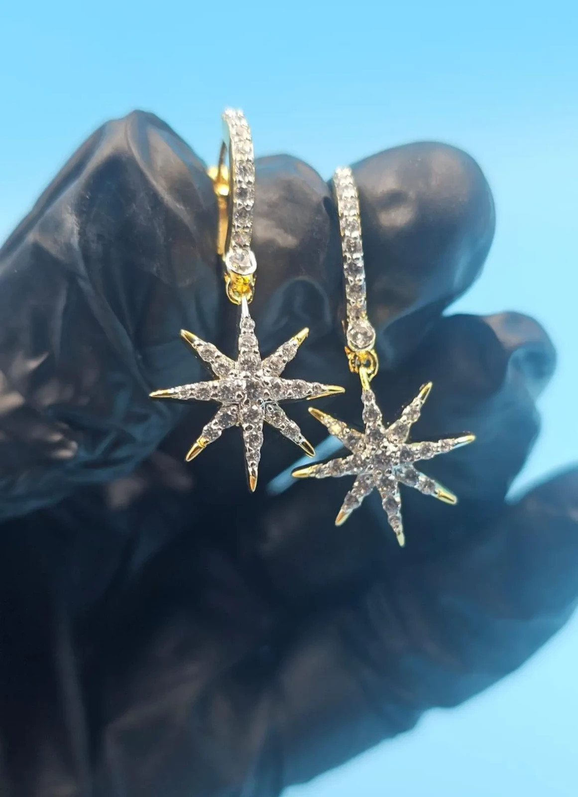 14K Yellow Gold Plated Star Drop Hoop Women’s Earrings 1.60Ct Lab Grown Diamond