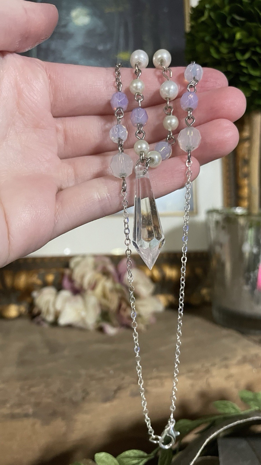 Up cycled chandelier pastel beaded fairy necklace