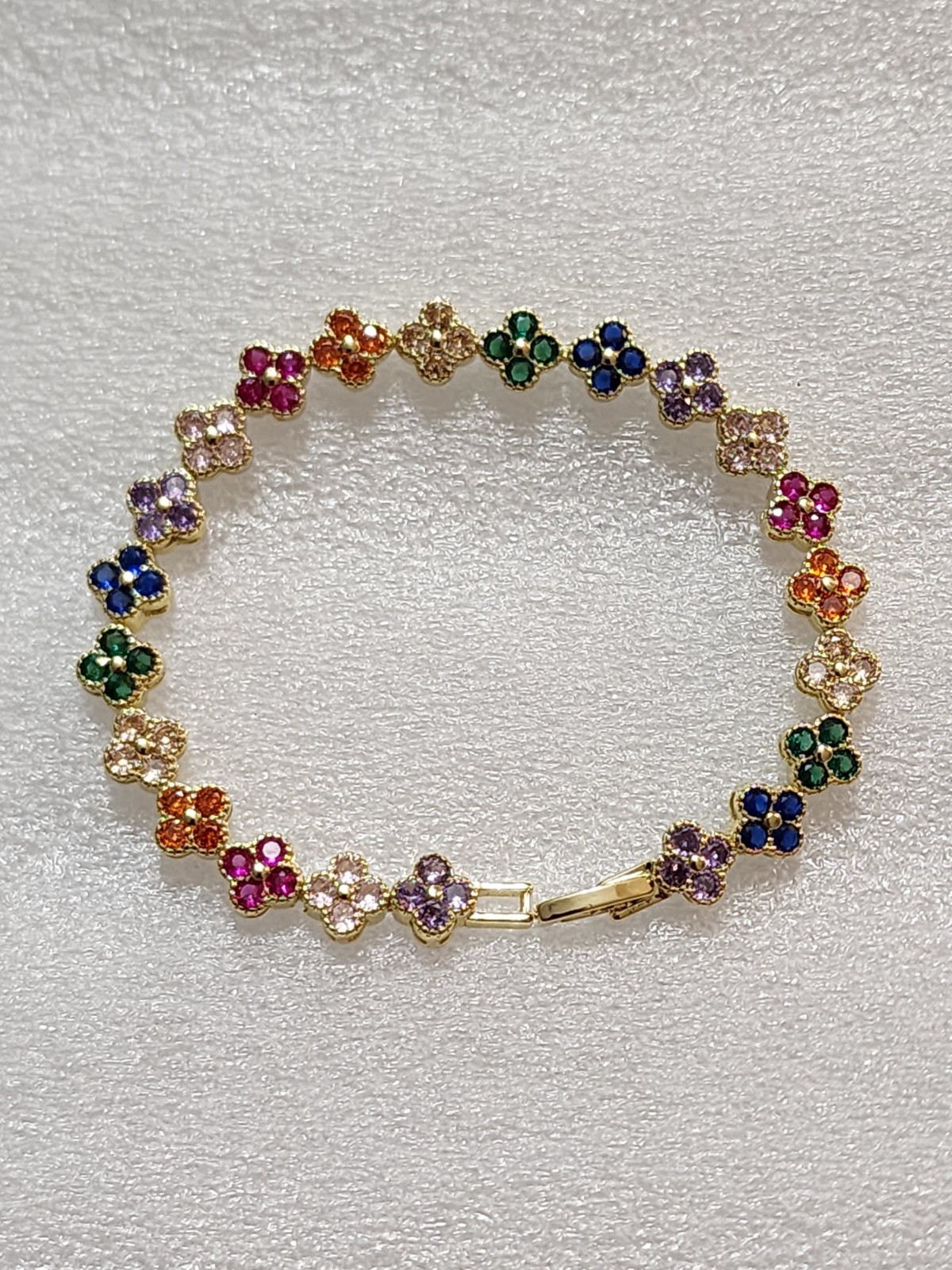 Clover Multi-Color Faux Gemstones Exclusive Gold Bracelet for all Ages