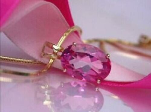 2.50Ct Oval Cut Pink Sapphire Solitaire Pendant 14K Yellow Gold Over Free Chain