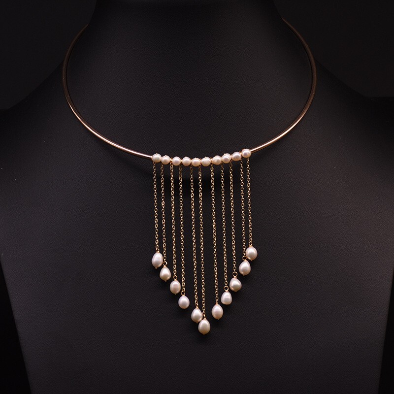 18″South Sea White Pearl Baroque Tassel Collar Elegant Retro Necklace 14K Glod P