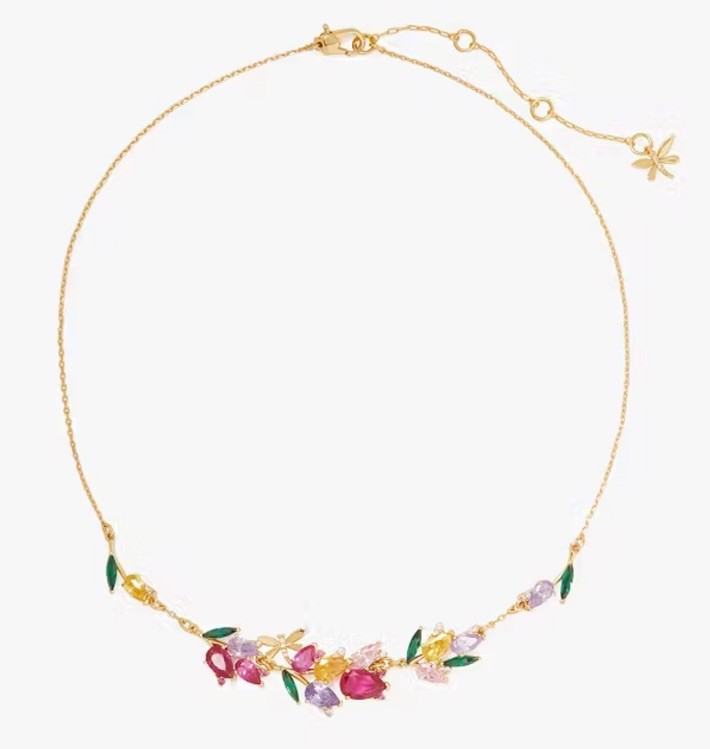 NWT Kate Spade New York Greenhouse Floral 12k Gold Plated CZ Crystals Necklace
