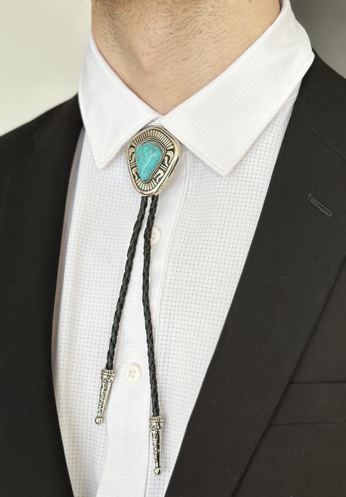 Bolo Tie Mens Wedding Necklace PU Leather Rope Western Cowboy Style