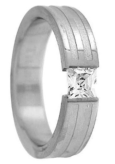TITANIUM Tension RING with 5mm Square CZ & Accent Bands, size 5 – in Gift Box
