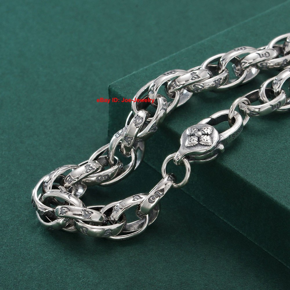 Real 925 Sterling Silver 8.5mm Sutra Oval Link Men’s Bracelet 7.87-8.66inch
