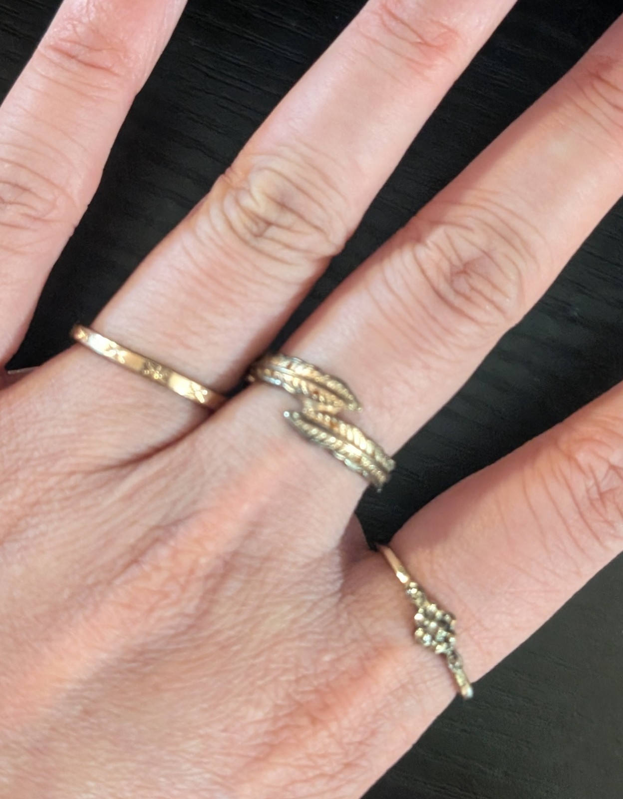 Lot of 14 Gold Silver Tone Floral Leaf Dainty Stackable Ring Size 7 mostly