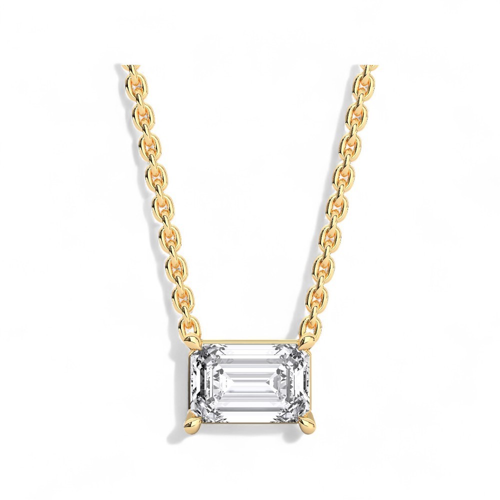 0.50 Ct Emerald Cut Lab Grown Diamond Pendant Necklace 10K Gold Women Gift