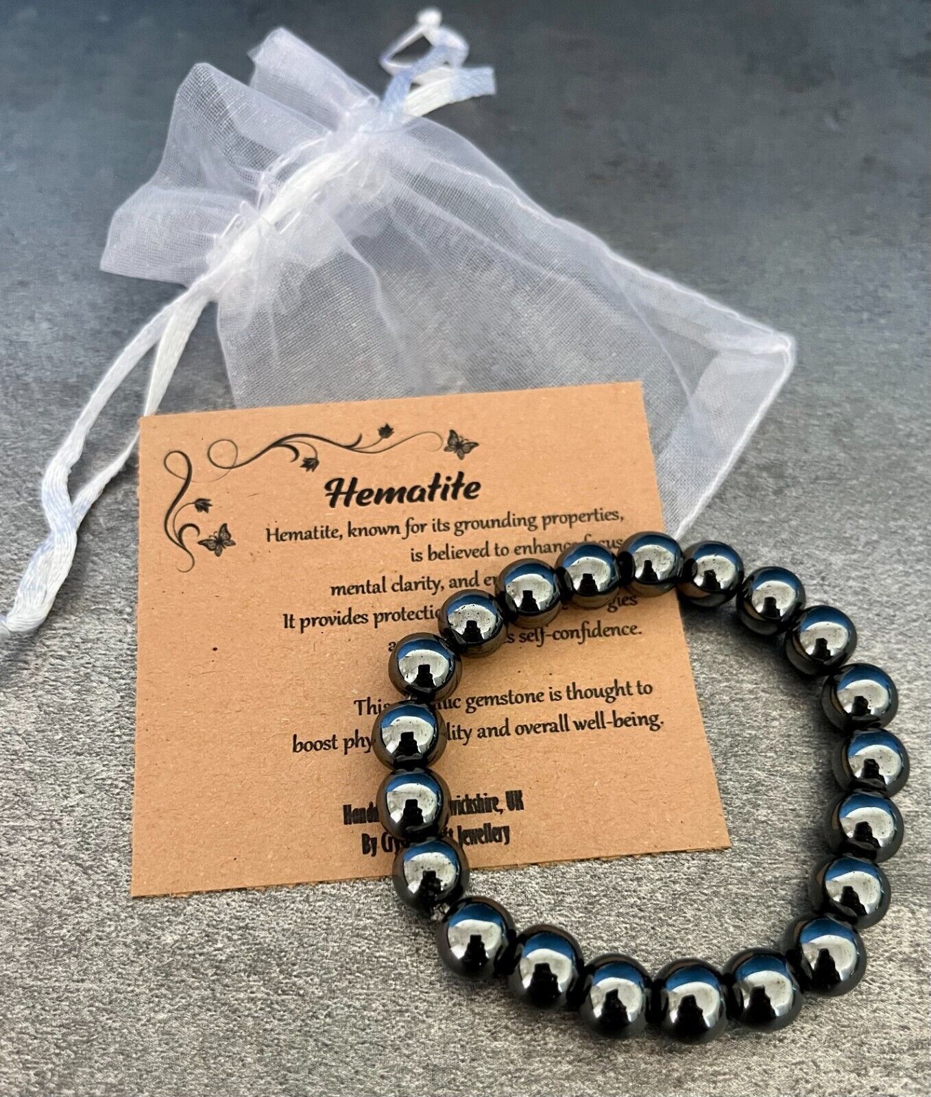 HEMATITE Bracelet Stretch Fit Handmade Crystal Gemstone 8/10mm 7-9 Inches